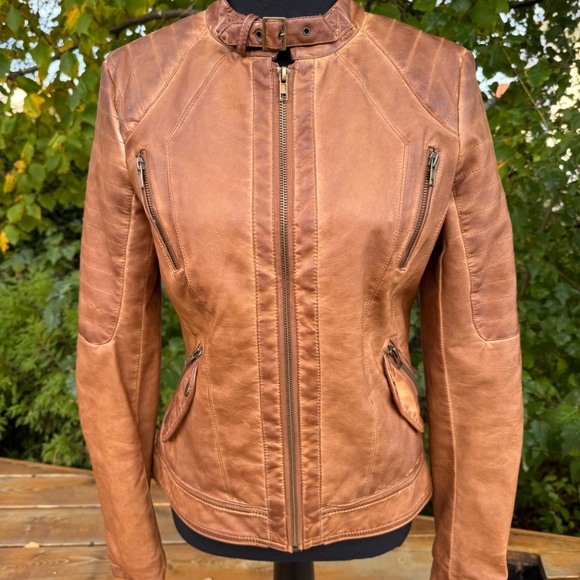 🌟 Vintage Suzy Shier Faux Leather Moto Jacket - Small (S/P) - Cognac Brown 🌟 - Picture 13 of 13